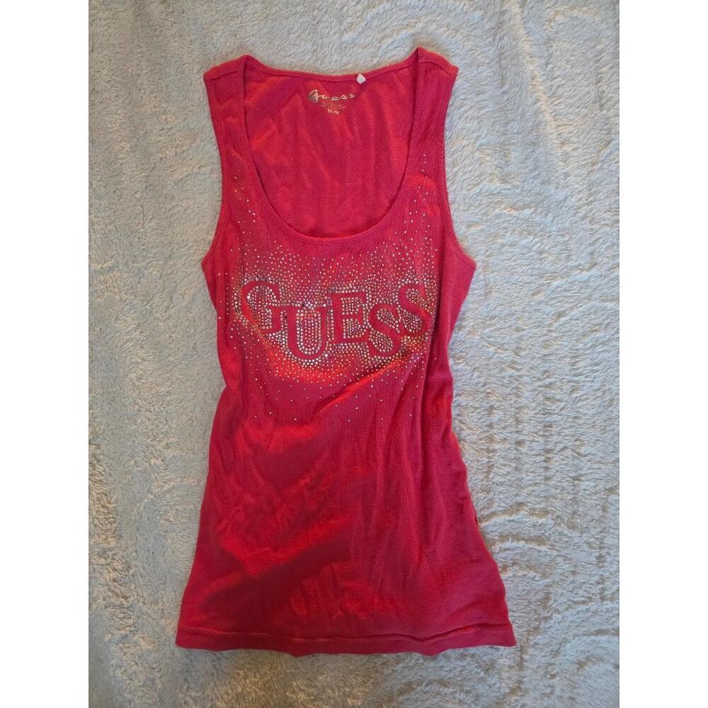 💖 Guess Rhinestone Logo Tank Top – Size M